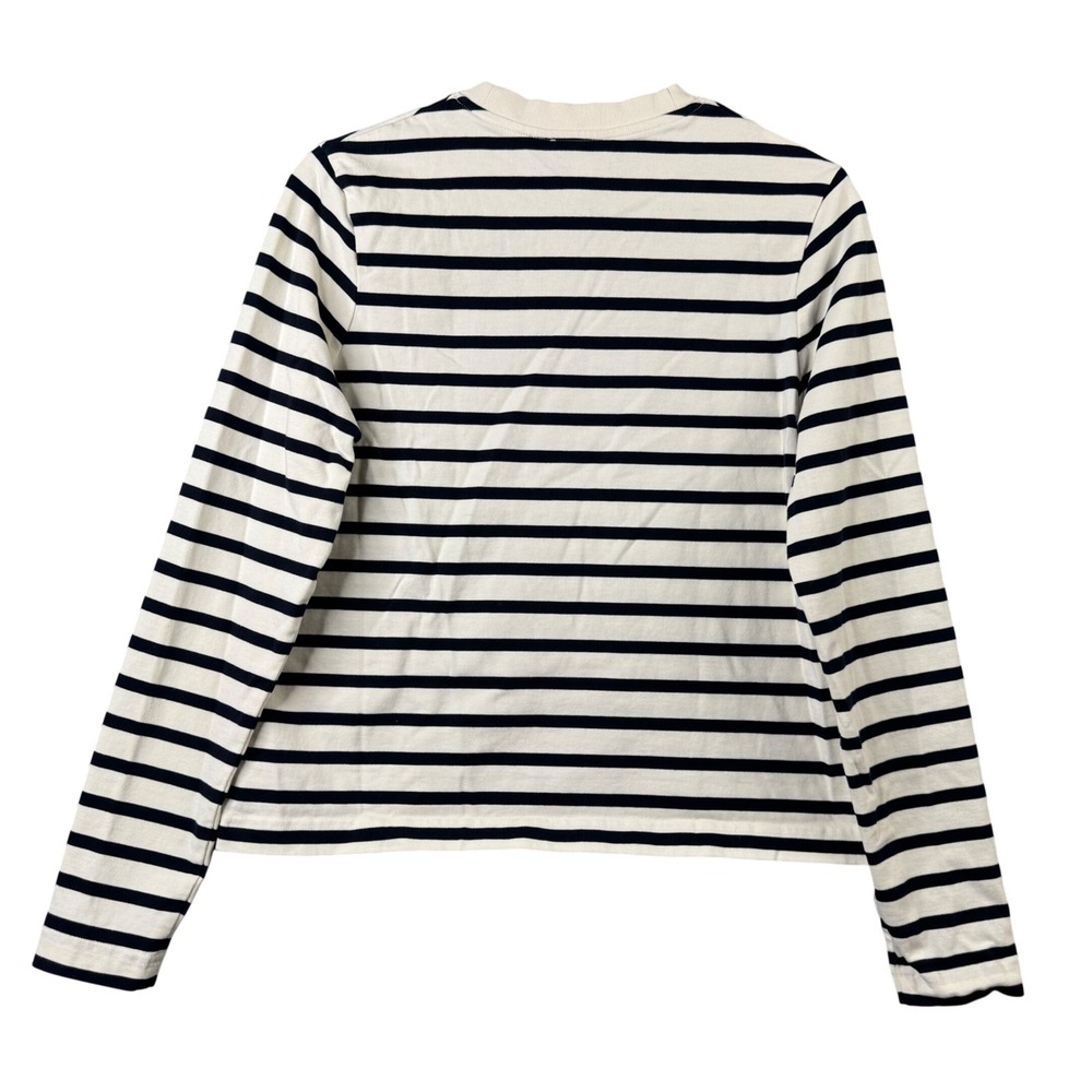 COS Womens Medium Striped Long Sleeve Cotton T-Shirt Cream Navy Blue Breton 8787 - Picture 2 of 8